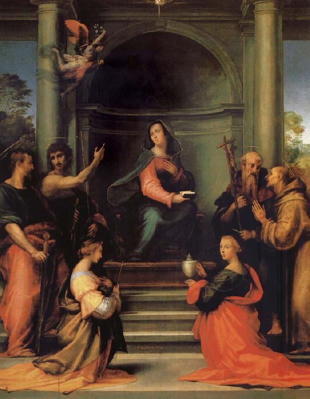Fra Bartolomeo The Anunciacion, Holy Margarita, Maria Mary magdalene, Pablo, Juan the Baptist, Jeronimo and Francisco Germany oil painting art